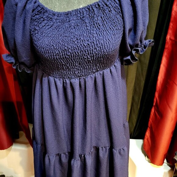 None Dresses & Skirts - BLUE LIGHT WEIGHT PUFF SLEEVE DRESS